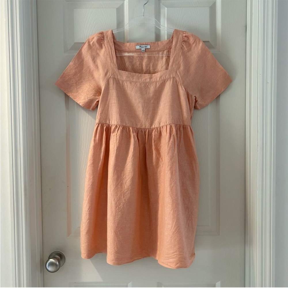Madewell Creamsicle Allie Linen Blend Square Neck Babydoll Mini Dress - Picture 9 of 10